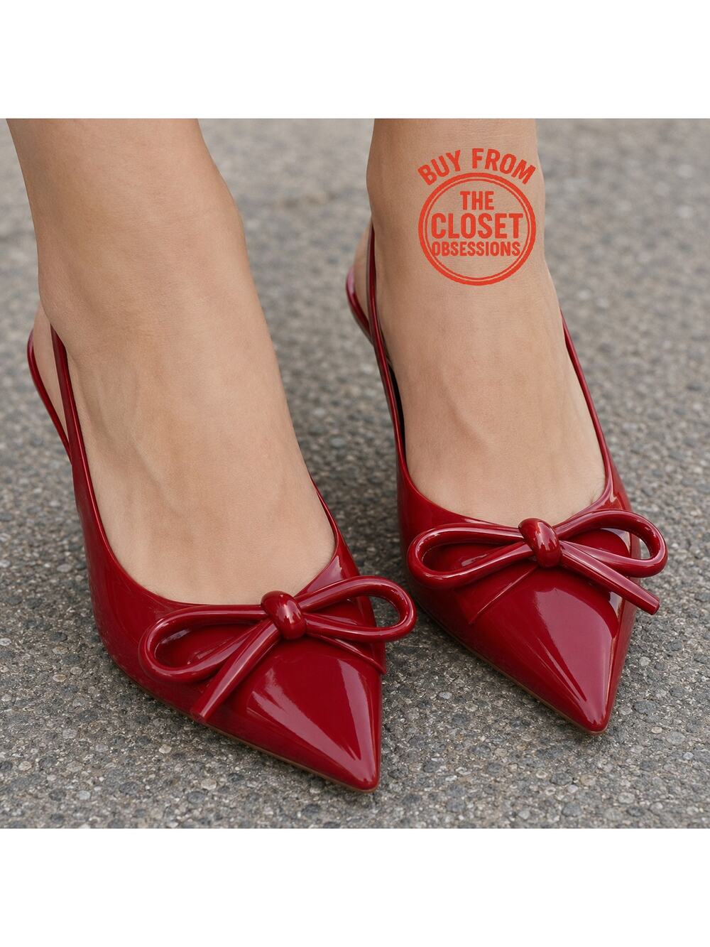 ZARA Patent Bow Slingback Heels NWT Burgundy Pointed Toe Pumps